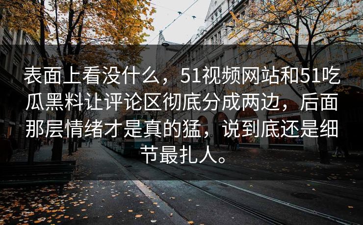 表面上看没什么，51视频网站和51吃瓜黑料让评论区彻底分成两边，后面那层情绪才是真的猛，说到底还是细节最扎人。