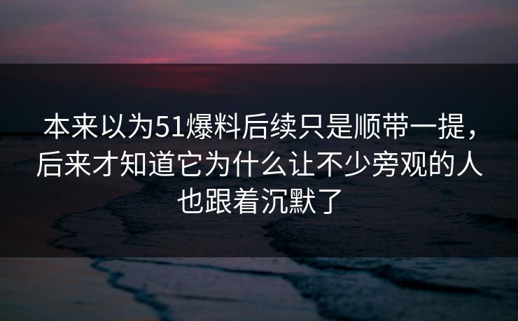本来以为51爆料后续只是顺带一提，后来才知道它为什么让不少旁观的人也跟着沉默了