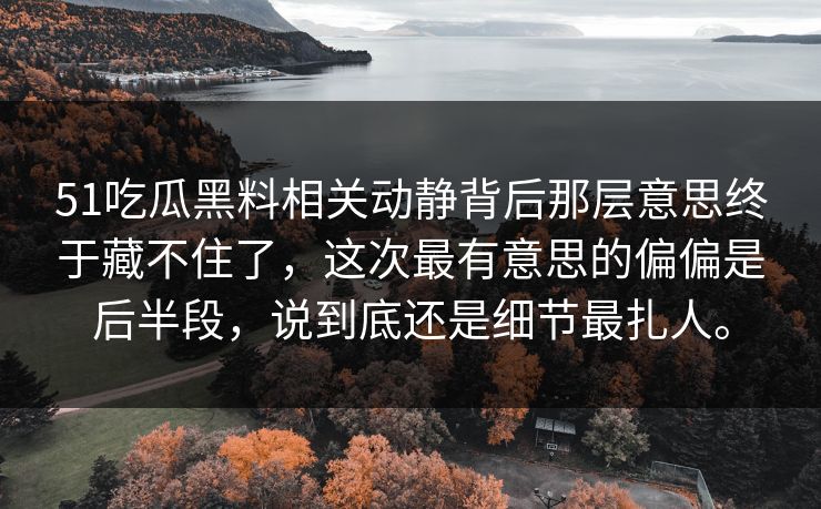 51吃瓜黑料相关动静背后那层意思终于藏不住了，这次最有意思的偏偏是后半段，说到底还是细节最扎人。